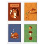 Quadros Esquilo Feliz Moldura Branca 33x43cm 4un