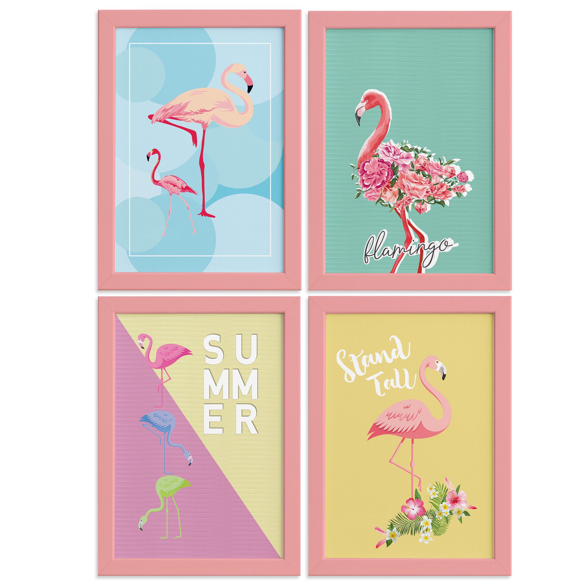 Quadros Decorativos Flamingos Moldura Rosa 4un 22x32cm