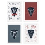 Quadros Frases Pizza Moldura Branca 22x32cm 4un