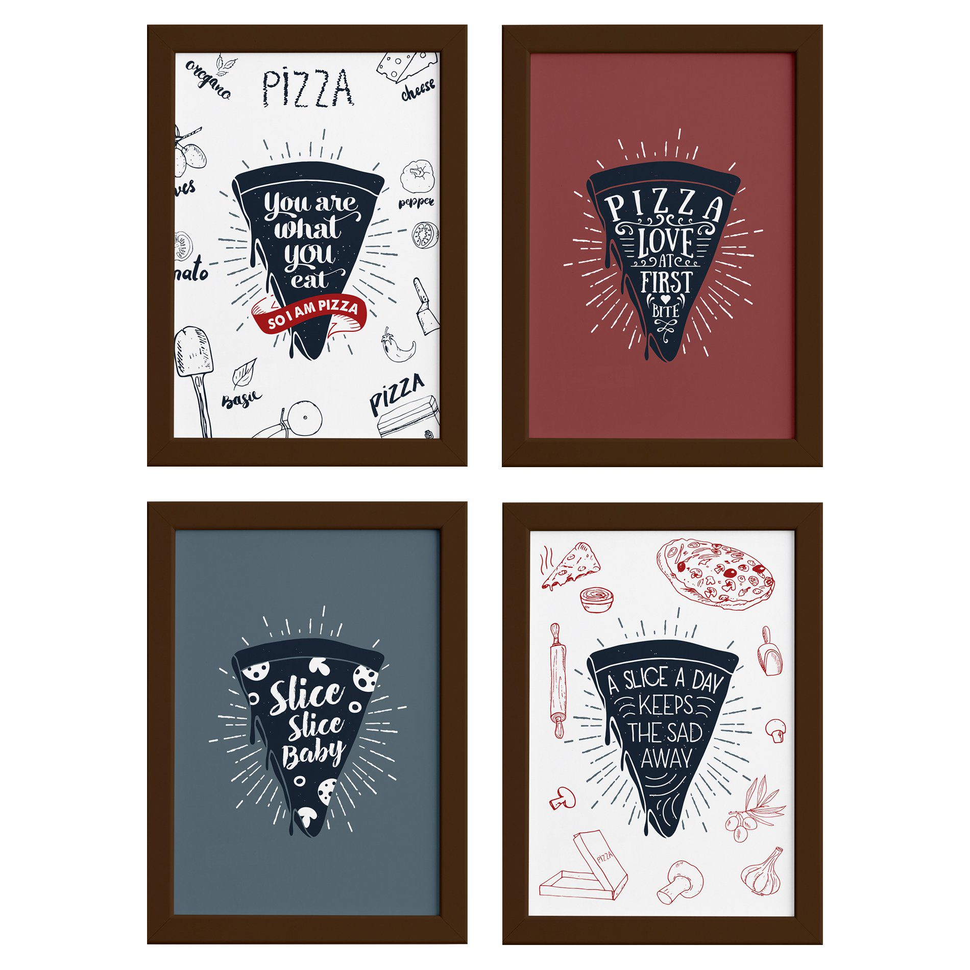 Quadros Frases Pizza Moldura Marrom