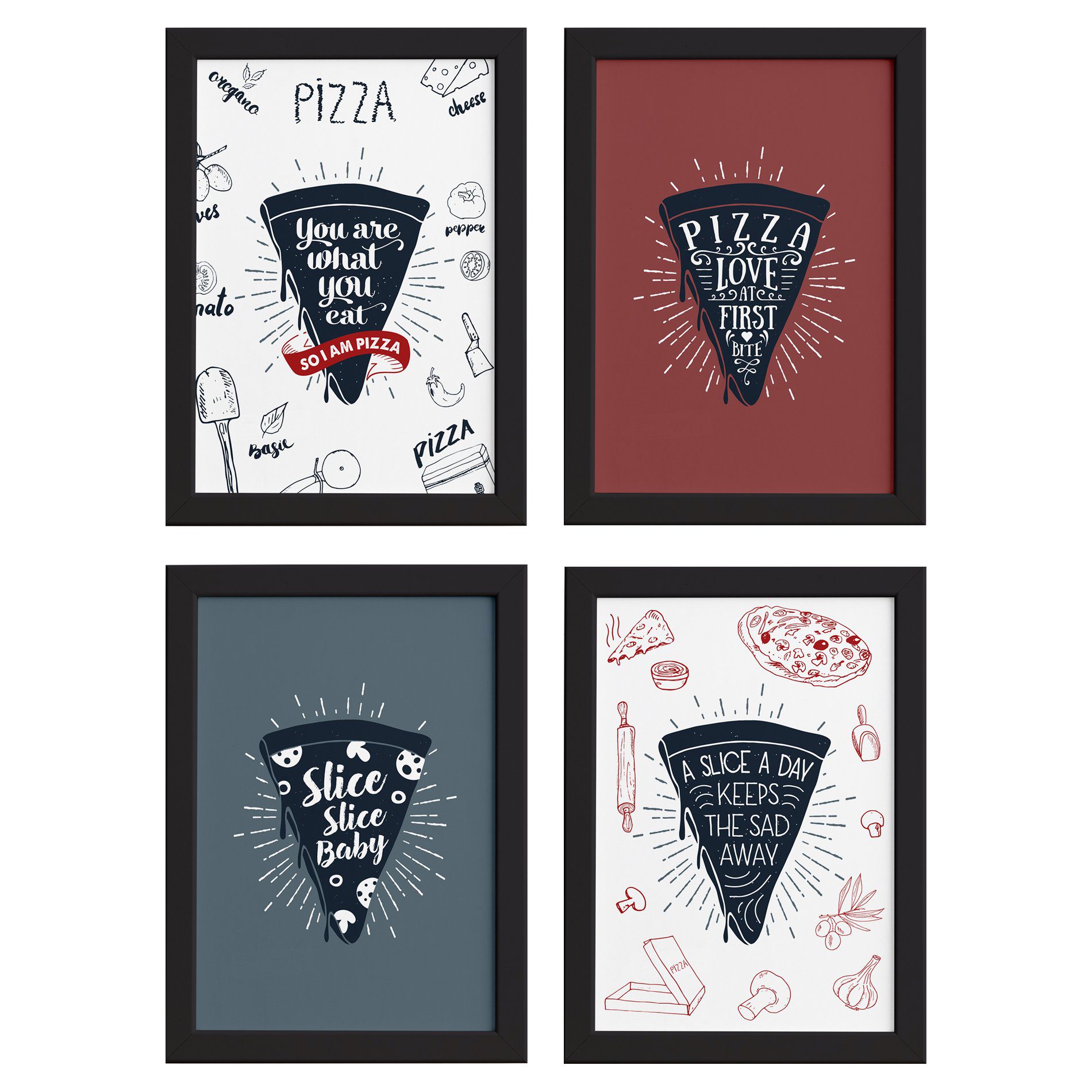 Quadros Frases Pizza Moldura Preta 