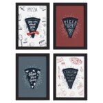 Quadros Frases Pizza Moldura Preta 33x43cm 4un