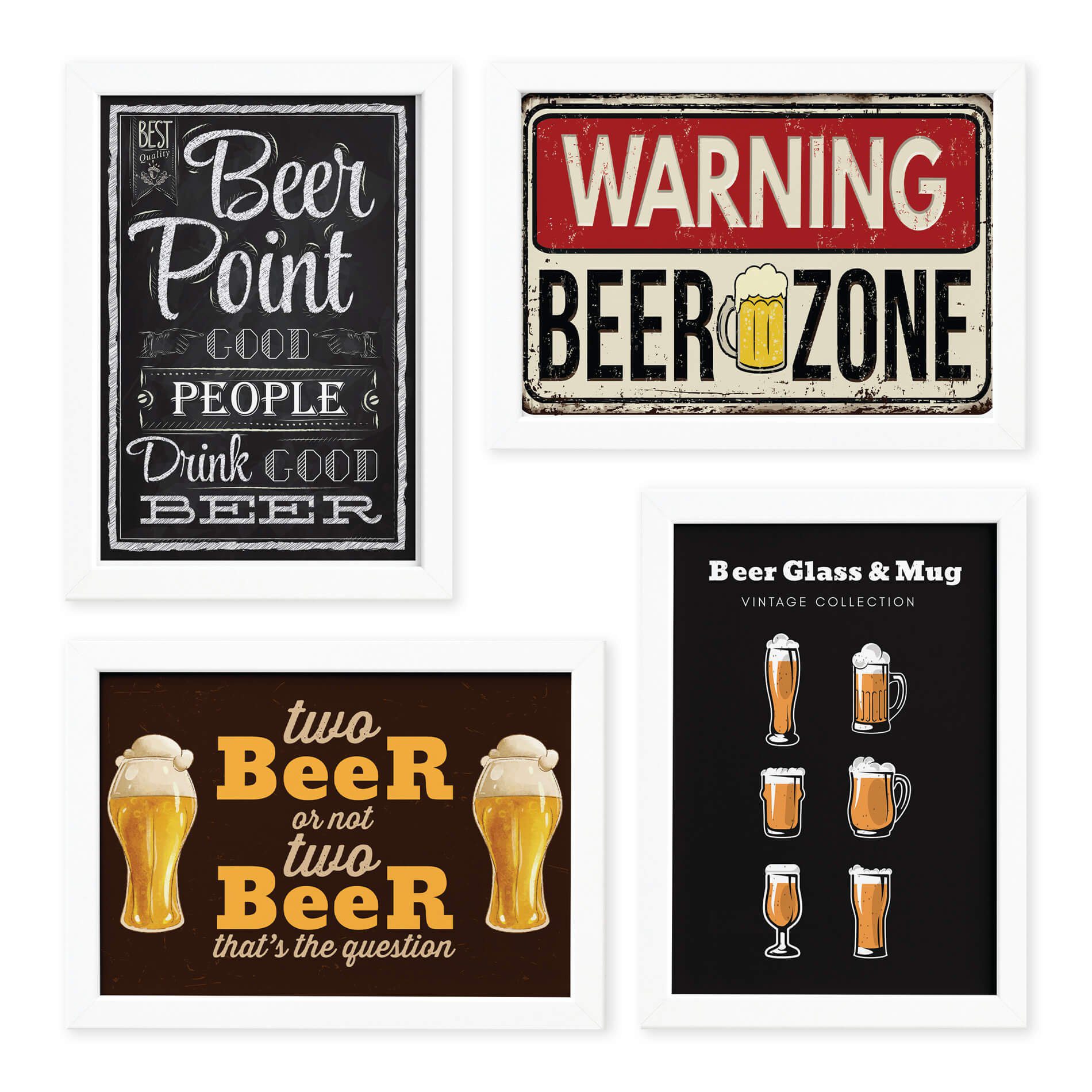 Quadros Frases Cerveja Moldura Branca 33x43cm 4un