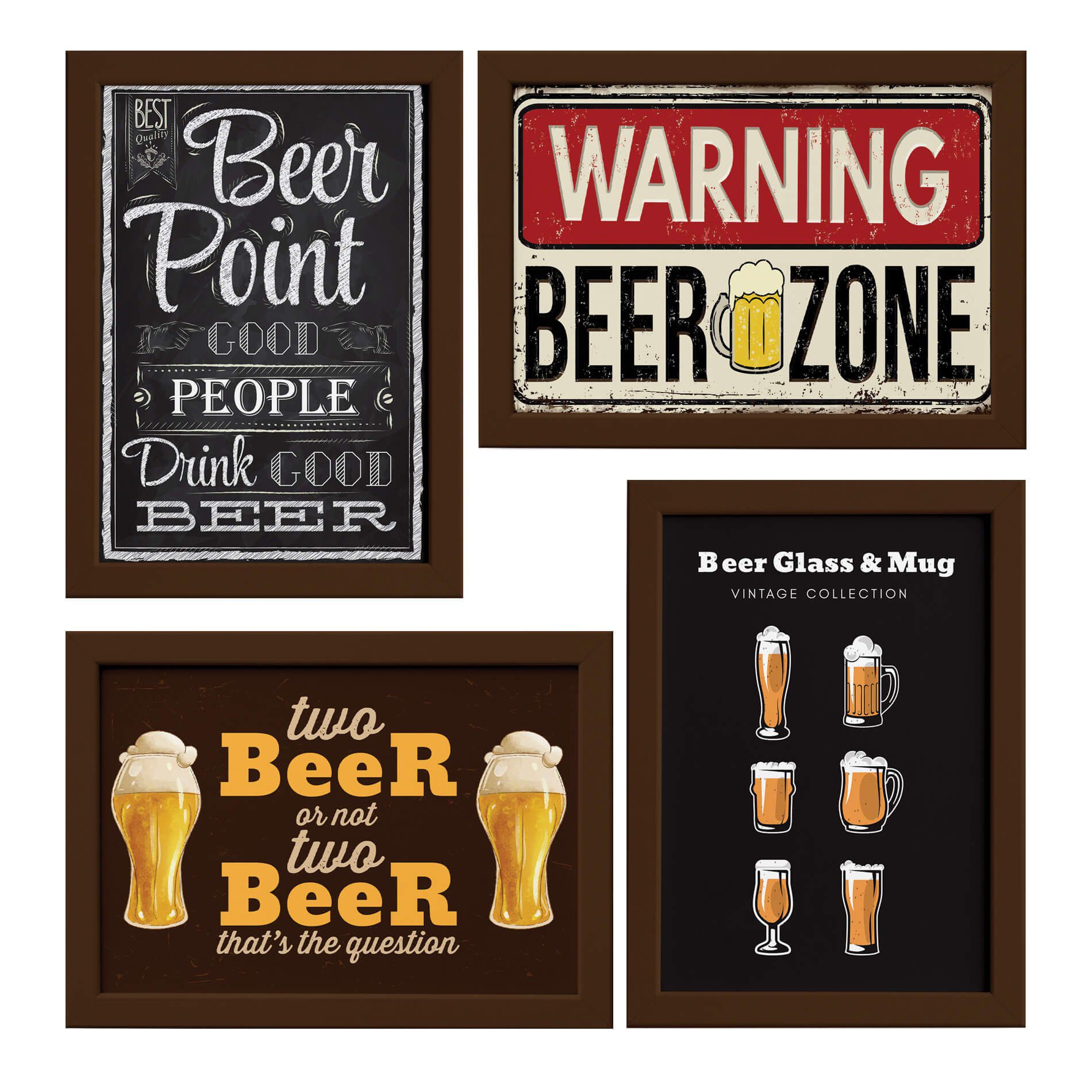 Quadros Frases Cerveja Moldura Marrom 22x32cm 4un