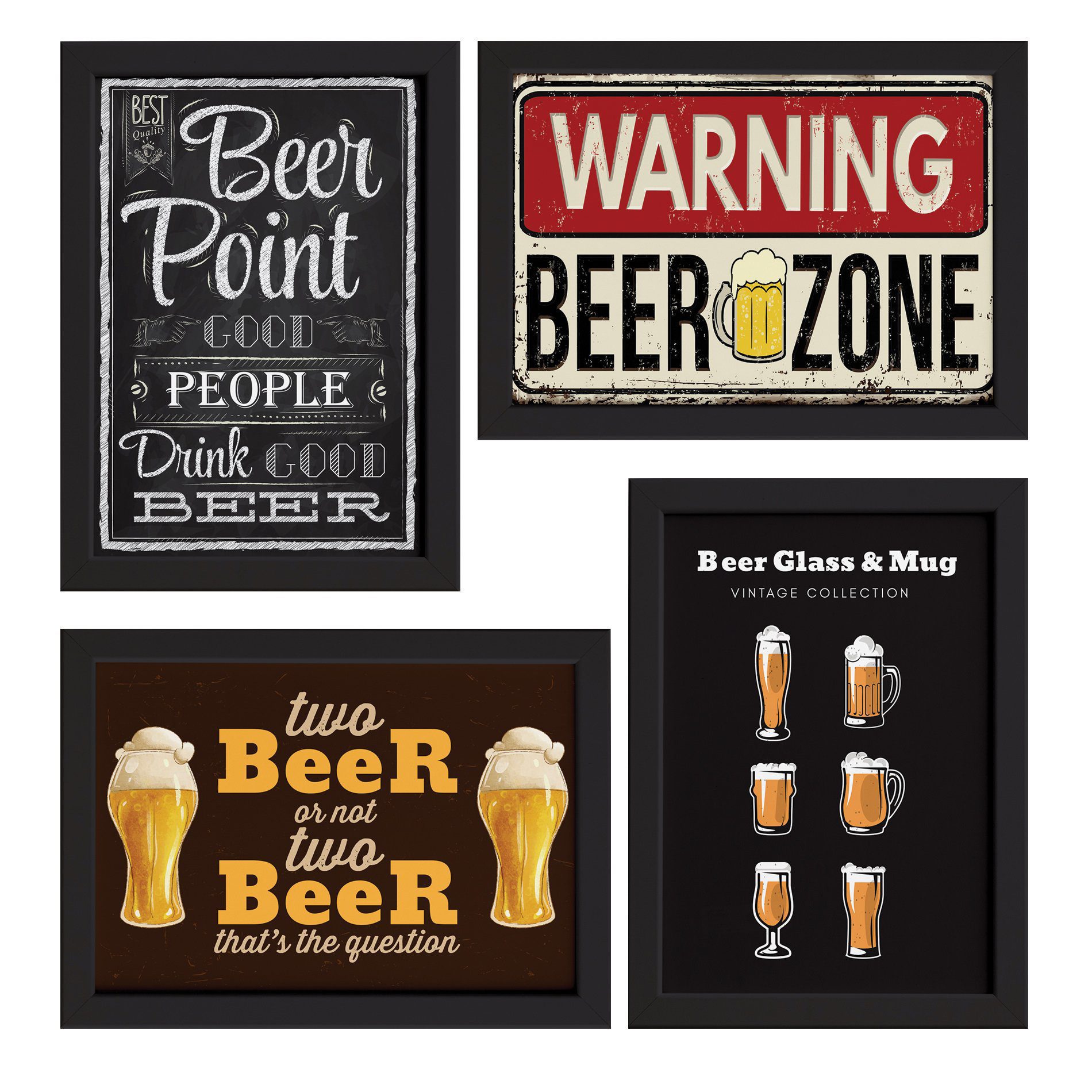 Quadros Frases Cerveja Moldura Preta 33x43cm 4un