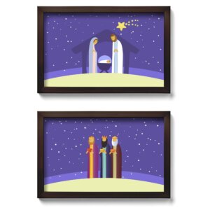 Presépio de Parede Quadro Natalino com Reis Magos