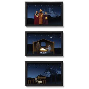 Presépio de Parede Quadro Natalino Noite de Natal - kit com 3 quadros