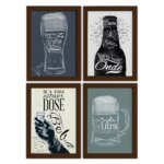 Quadros com Frase Boteco 22x32cm Moldura Marrom Kit 4un