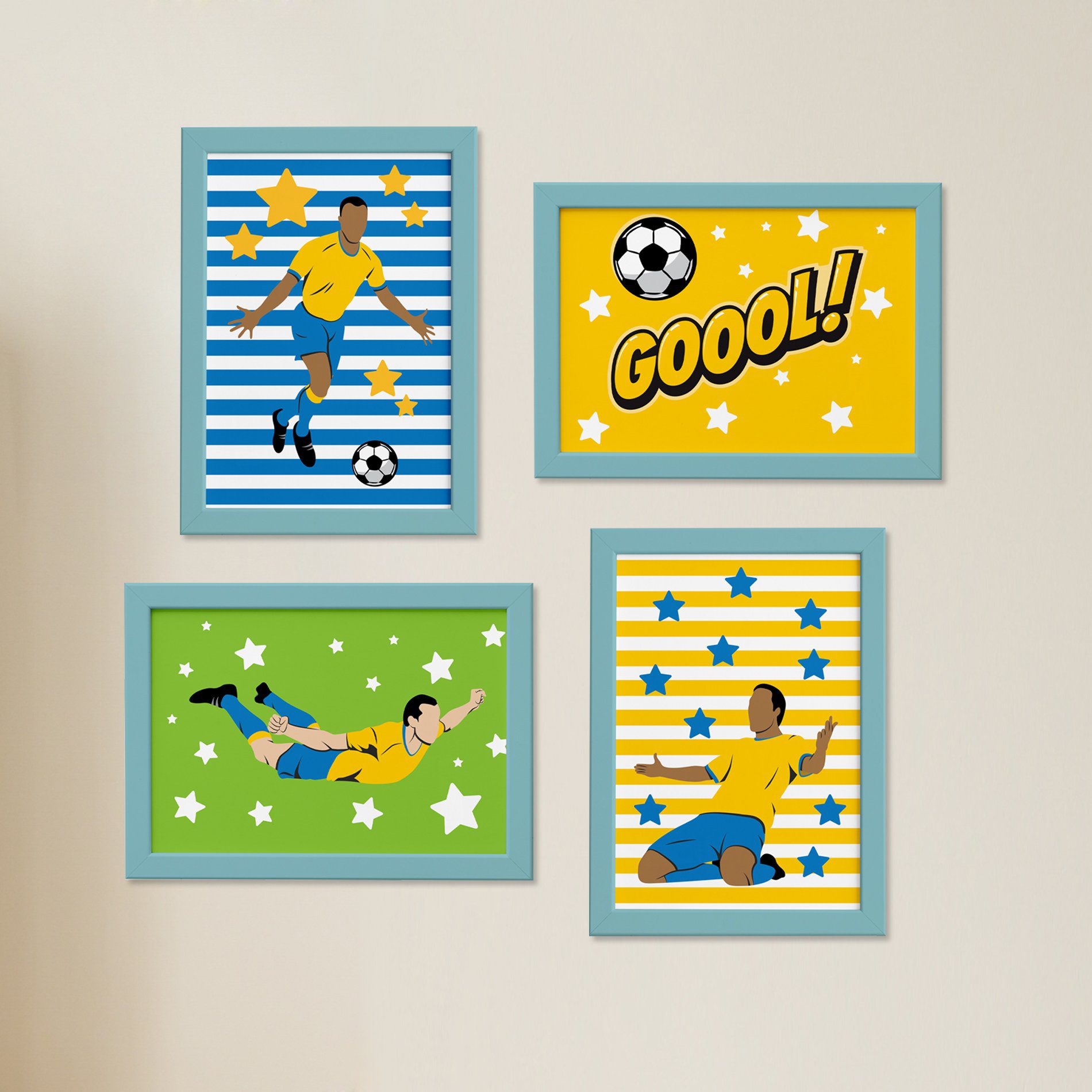 Quadros Futebol Gol 22x32cm Moldura Azul 4un