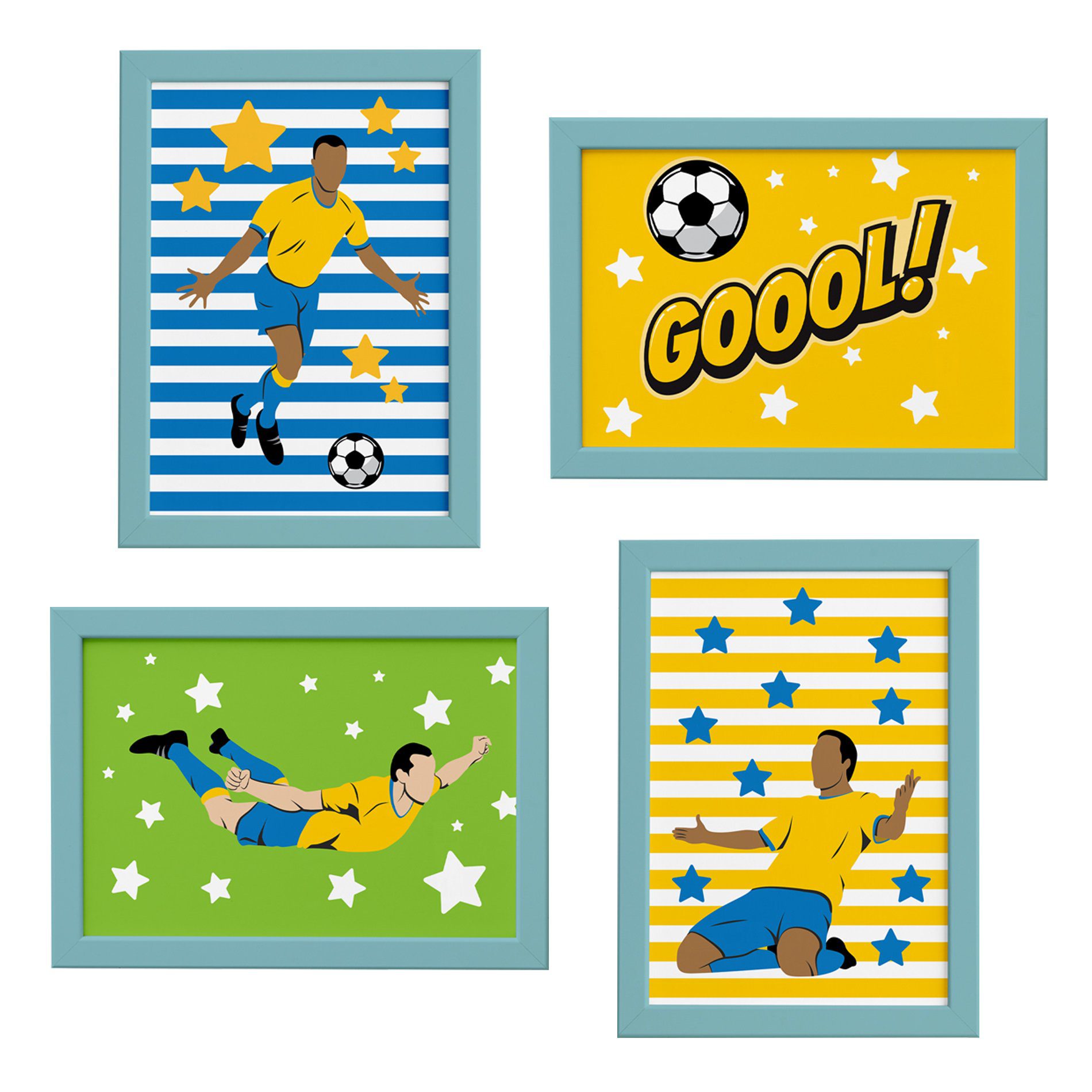 Quadros Futebol Gol 22x32cm Moldura Azul 4un