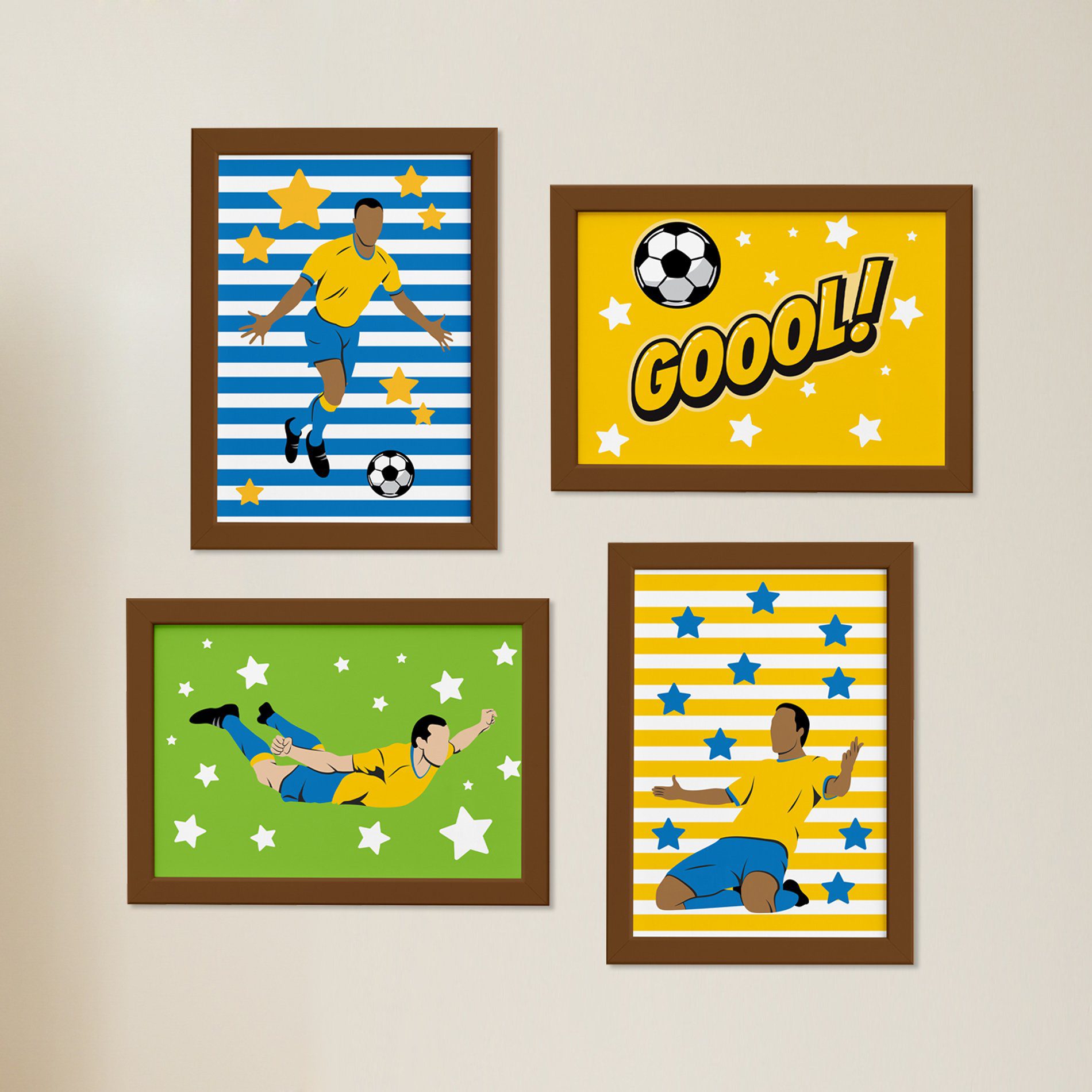 Quadros Futebol Gol 22x32cm Moldura Marrom 4un