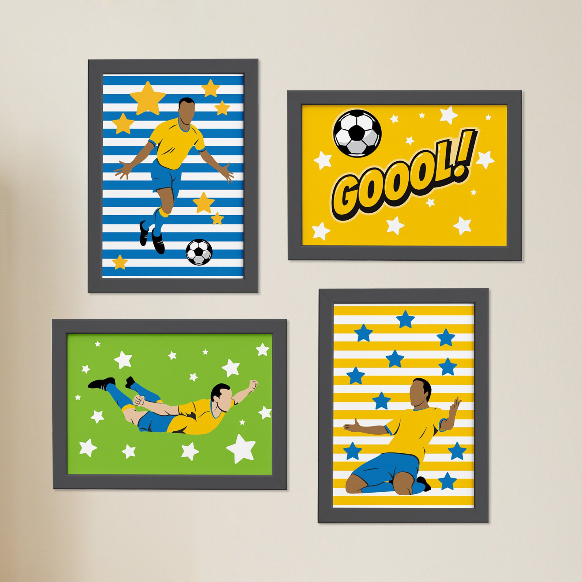 Quadros Futebol Gol 22x32cm Moldura Preta 4un