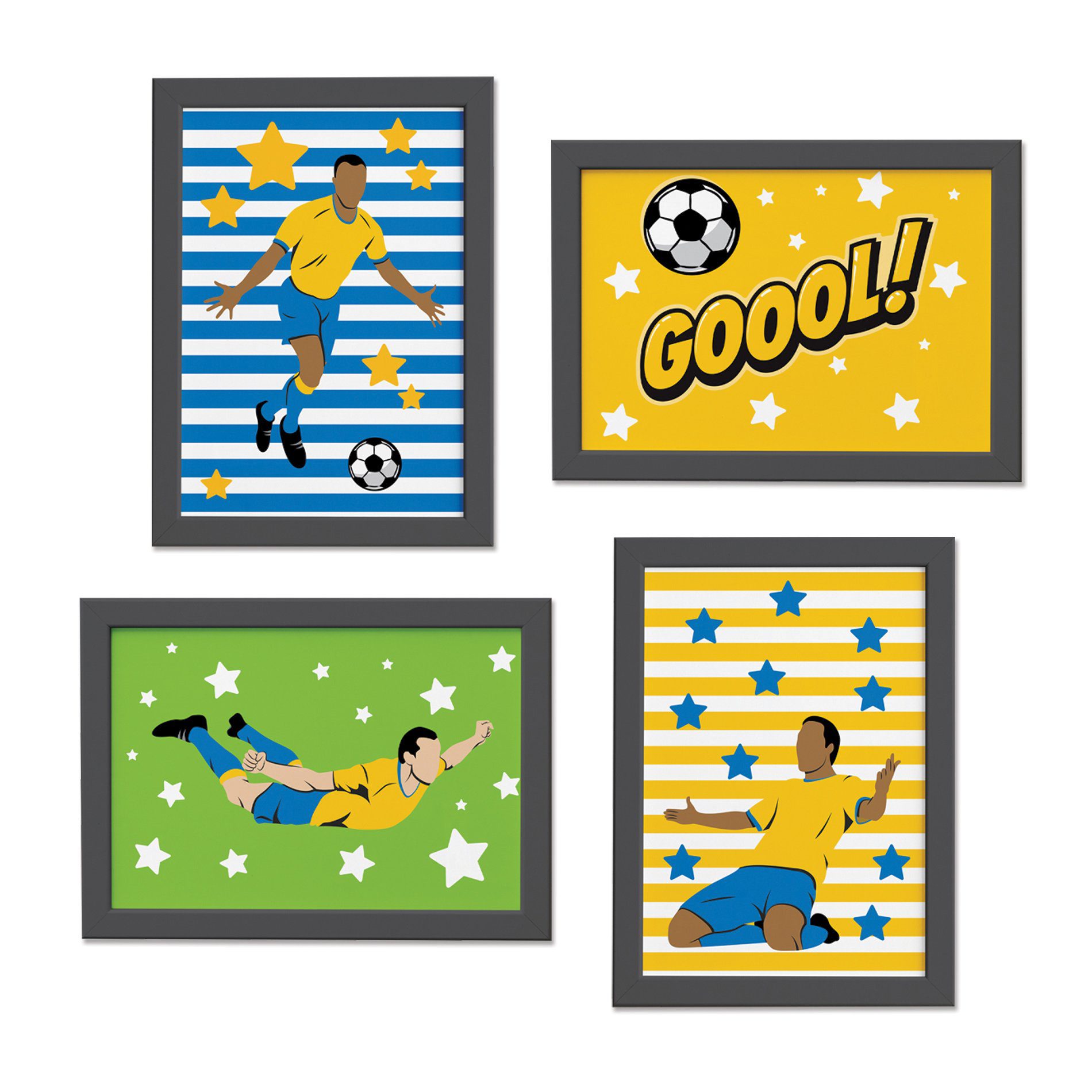 Quadros Futebol Gol 22x32cm Moldura Preta 4un