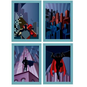 Quadros Superman Geek Moldura Azul 22x32cm 4un