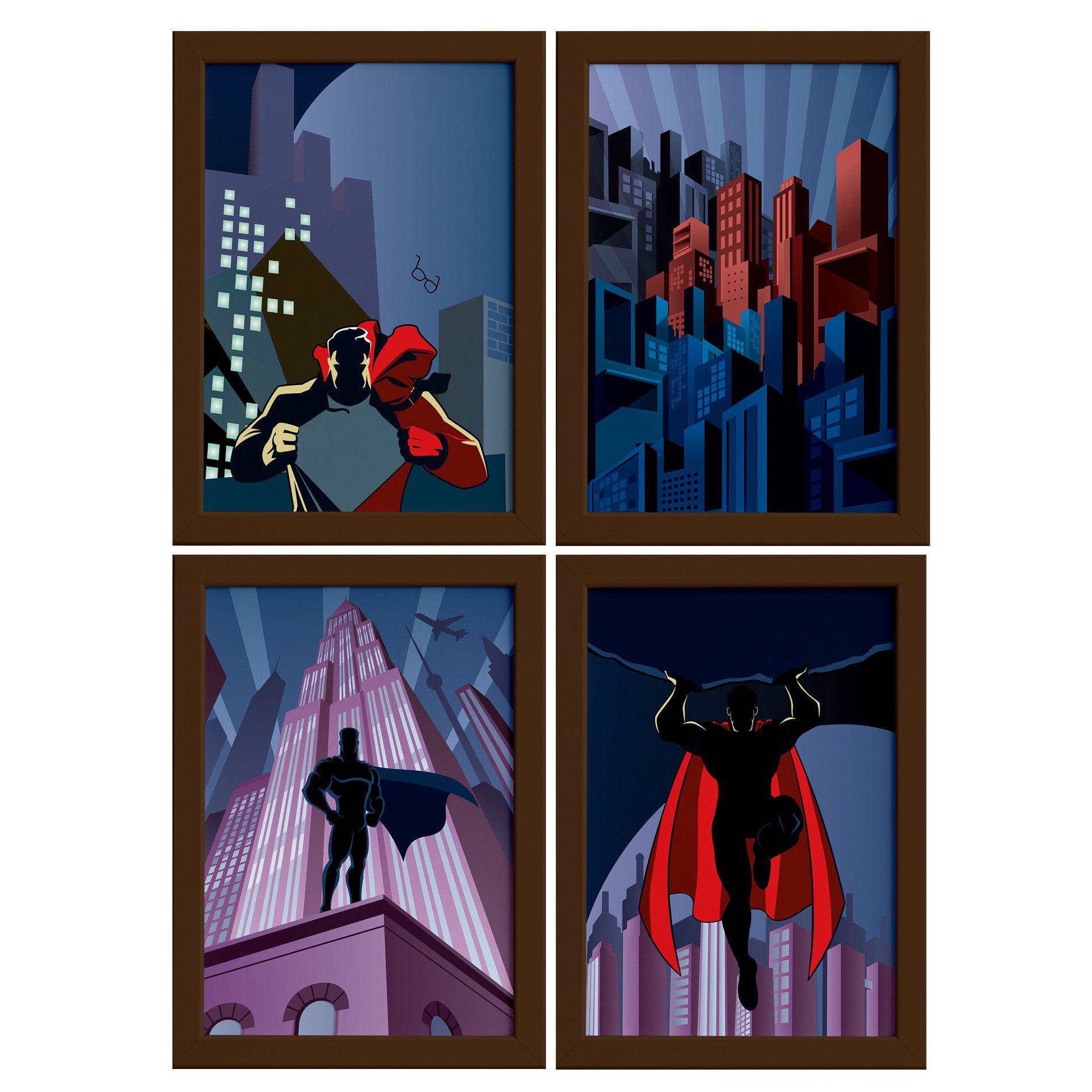Quadros Superman Geek Moldura Marrom 22x32cm 4un