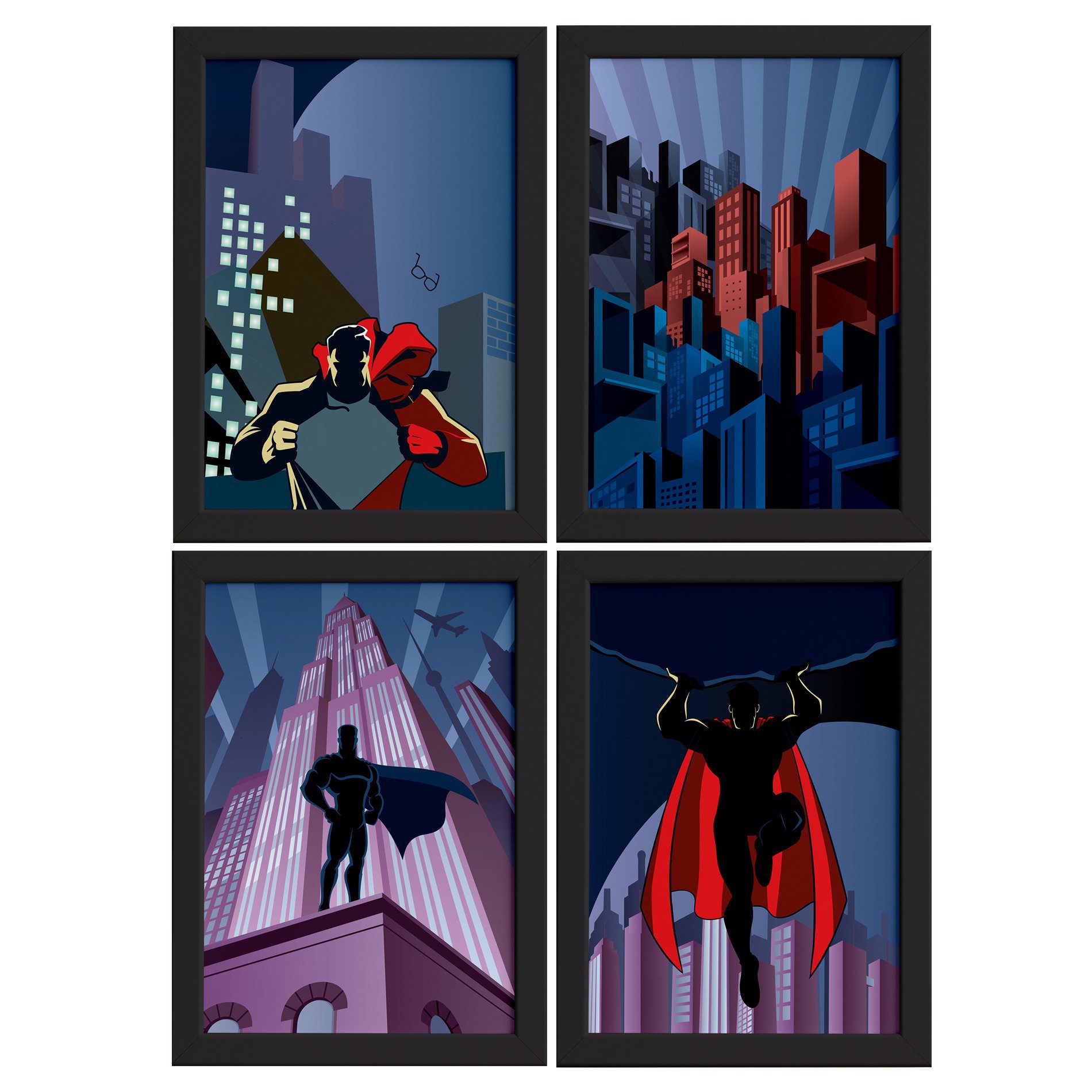 Quadros Superman Geek Moldura Preta 33x43cm 4un