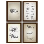 Quadros Vintage Aviões Antigos Moldura Marrom 33x43cm 4un