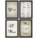 Quadros Vintage Aviões Antigos Moldura Preta 33x43cm 4un