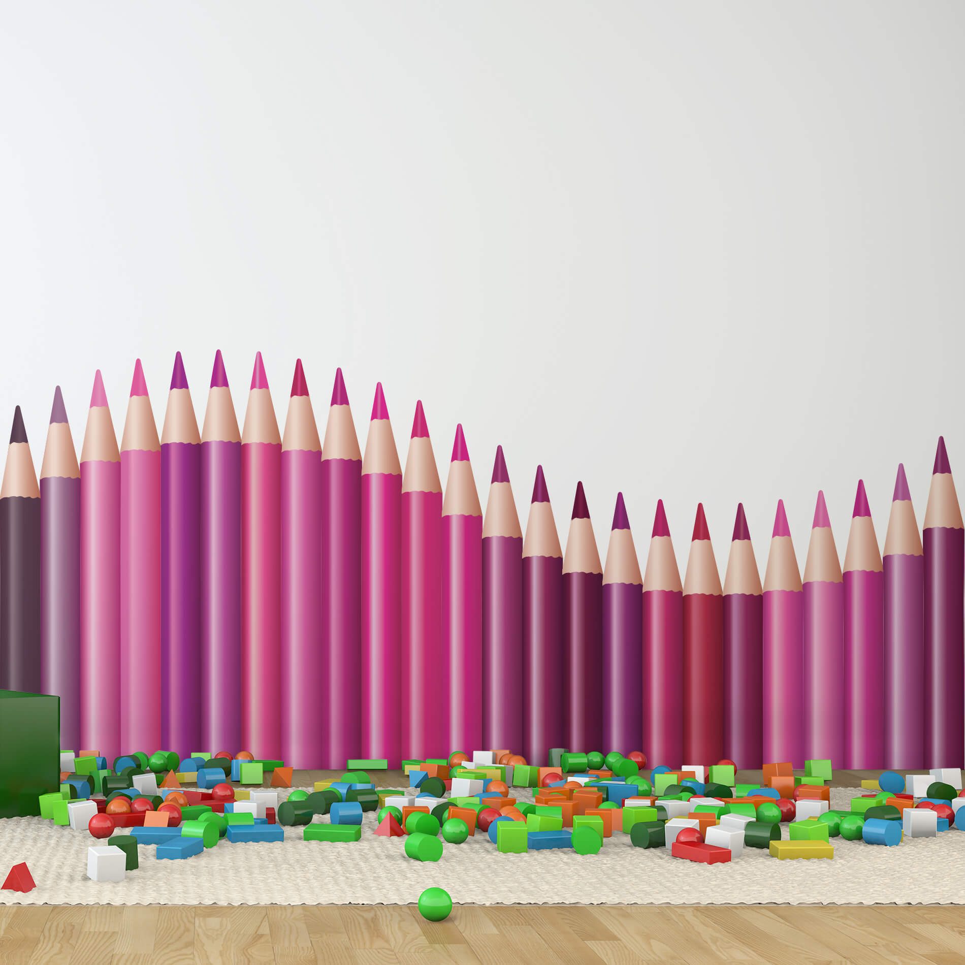 Adesivo de Parede Infantil Lapis de Cor Onda tons de Rosa
