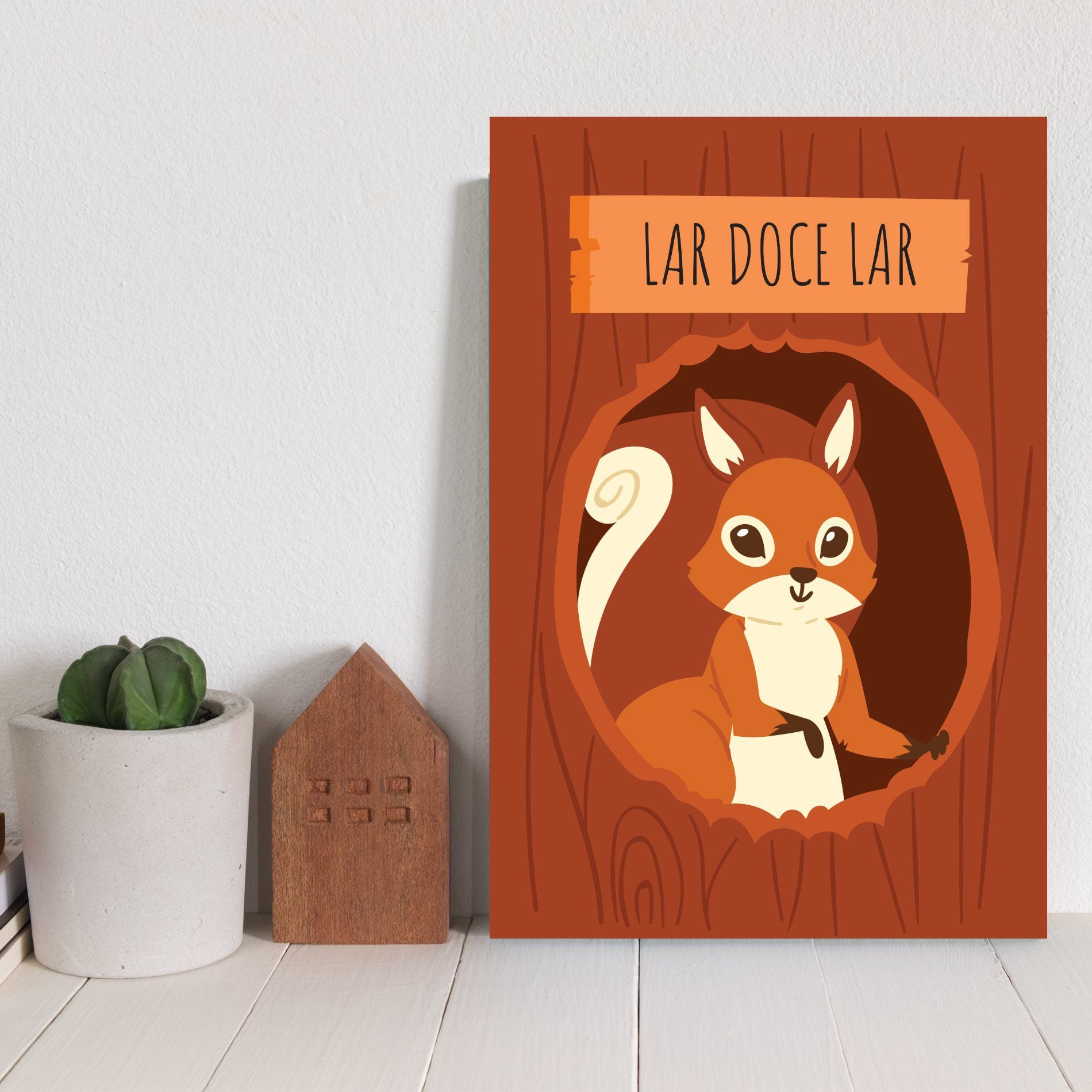 Placa Decorativa Infantil Esquilo Frase Lar Doce Lar 20x30cm