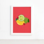 Quadro Frutas Limões Framboesas Moldura Branca 22x32cm