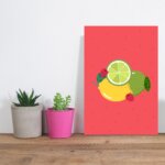 Placa Decorativa Frutas Coloridas Limões Framboesas 30x40cm