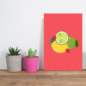 Placa Decorativa Frutas Coloridas Limões Framboesas 30x40cm
