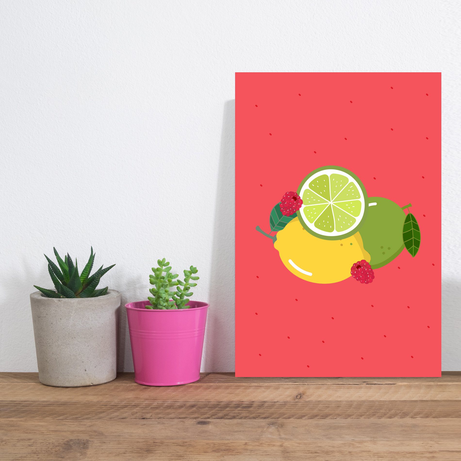 Placa Decorativa Frutas Coloridas Limões Framboesas 30x40cm