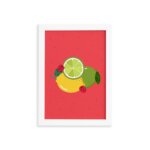 Quadro Frutas Limões Framboesas Moldura Branca 33x43cm