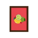 Quadro Frutas Limões Framboesas Moldura Marrom 33x43cm