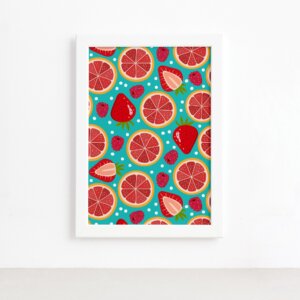 Quadro Frutas Coloridas Mistas Moldura Branca 22x32cm,Quadro Frutas Coloridas Mistas Moldura Branca 22x32cm