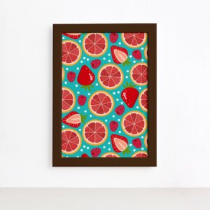 Quadro Frutas Coloridas Mistas Moldura Marrom 22x32cm,Quadro Frutas Coloridas Mistas Moldura Marrom 22x32cm