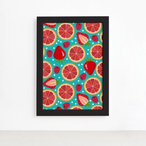 Quadro Frutas Coloridas Mistas Moldura Preta 22x32cm,Quadro Frutas Coloridas Mistas Moldura Preta 22x32cm