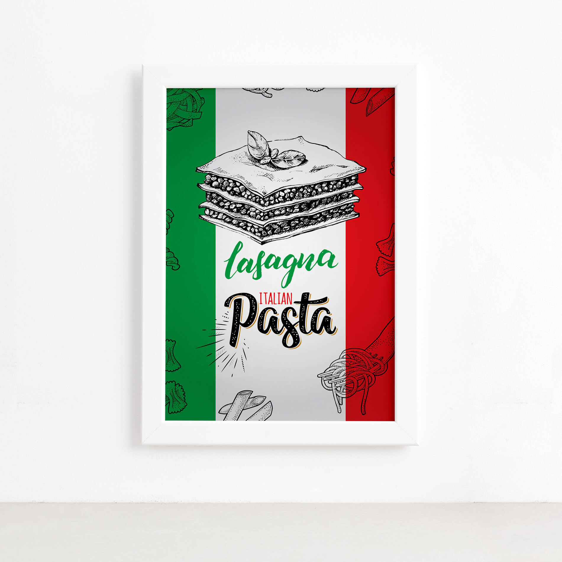 Quadro para Cozinha Lasanha Italiana Moldura Branca 22x32cm,Quadro para Cozinha Lasanha Italiana Moldura Branca 22x32cm