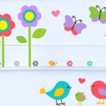 Livreiro de Parede Infantil Pássaros, Borboletas e Flores