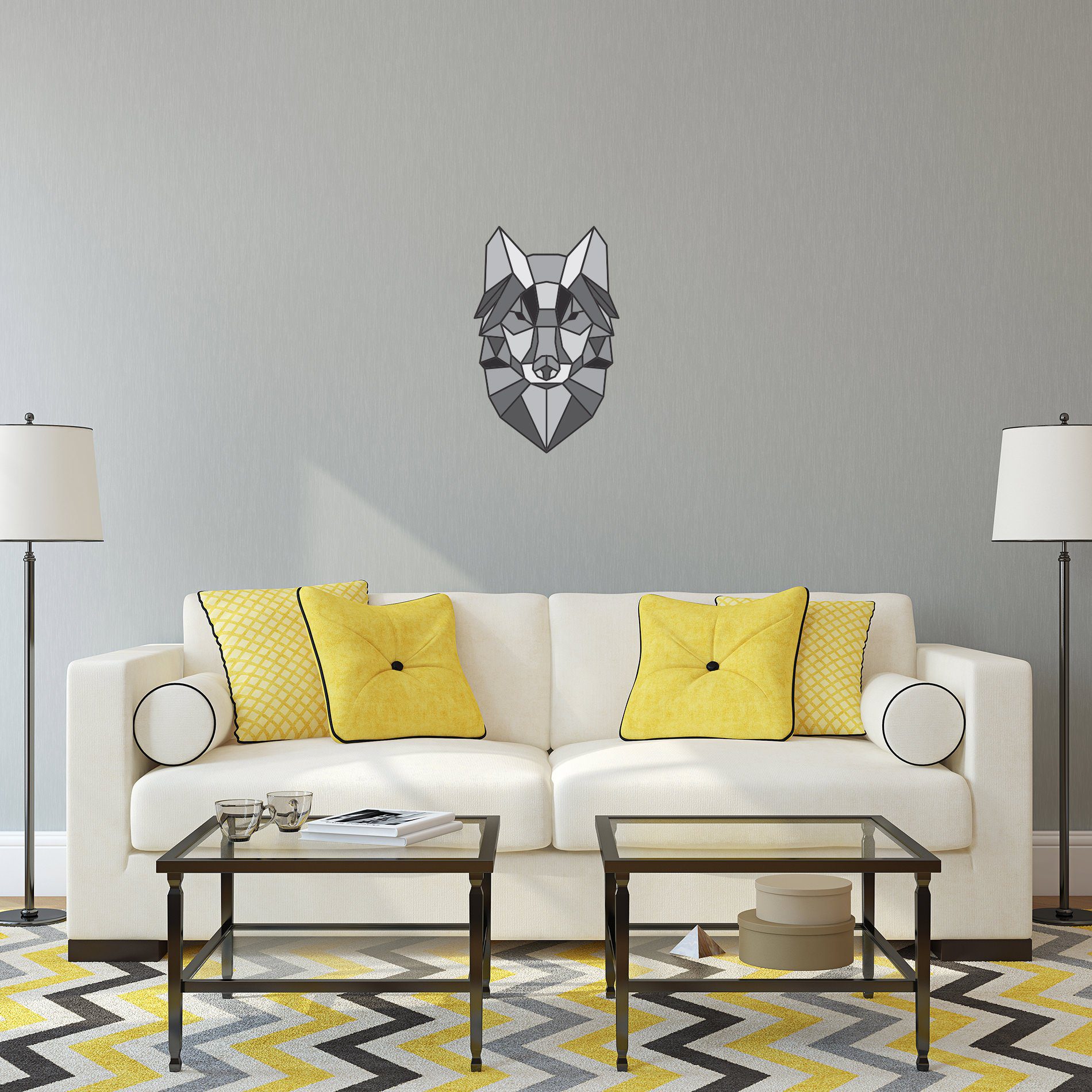 Adesivo de Parede para Sala Lobo Polígono
