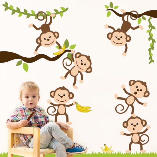 Adesivo de Parede Quarto Infantil Macacos Amigos