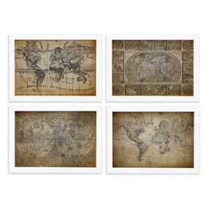 Quadros Mapas Antigos Vintage Moldura Branca
