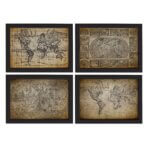 Quadros Mapas Antigos Vintage Moldura Preta 22x32cm Kit 4un