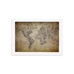 Quadro Vintage Mapa Mundi Antigo Moldura Branca 22x32cm