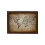 Quadro Vintage Mapa Mundi Antigo Moldura Marrom 22x32cm