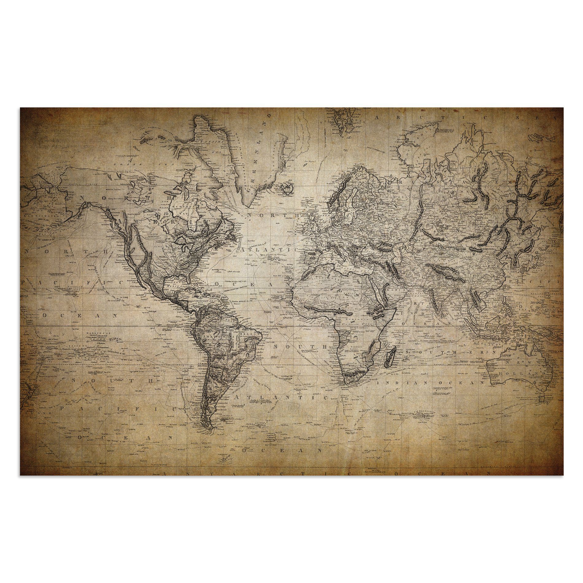 Placa Decorativa Vintage Mapa Mundi Antigo