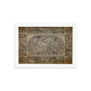 Quadro Vintage Mapa Antigo Navegações Moldura Branca