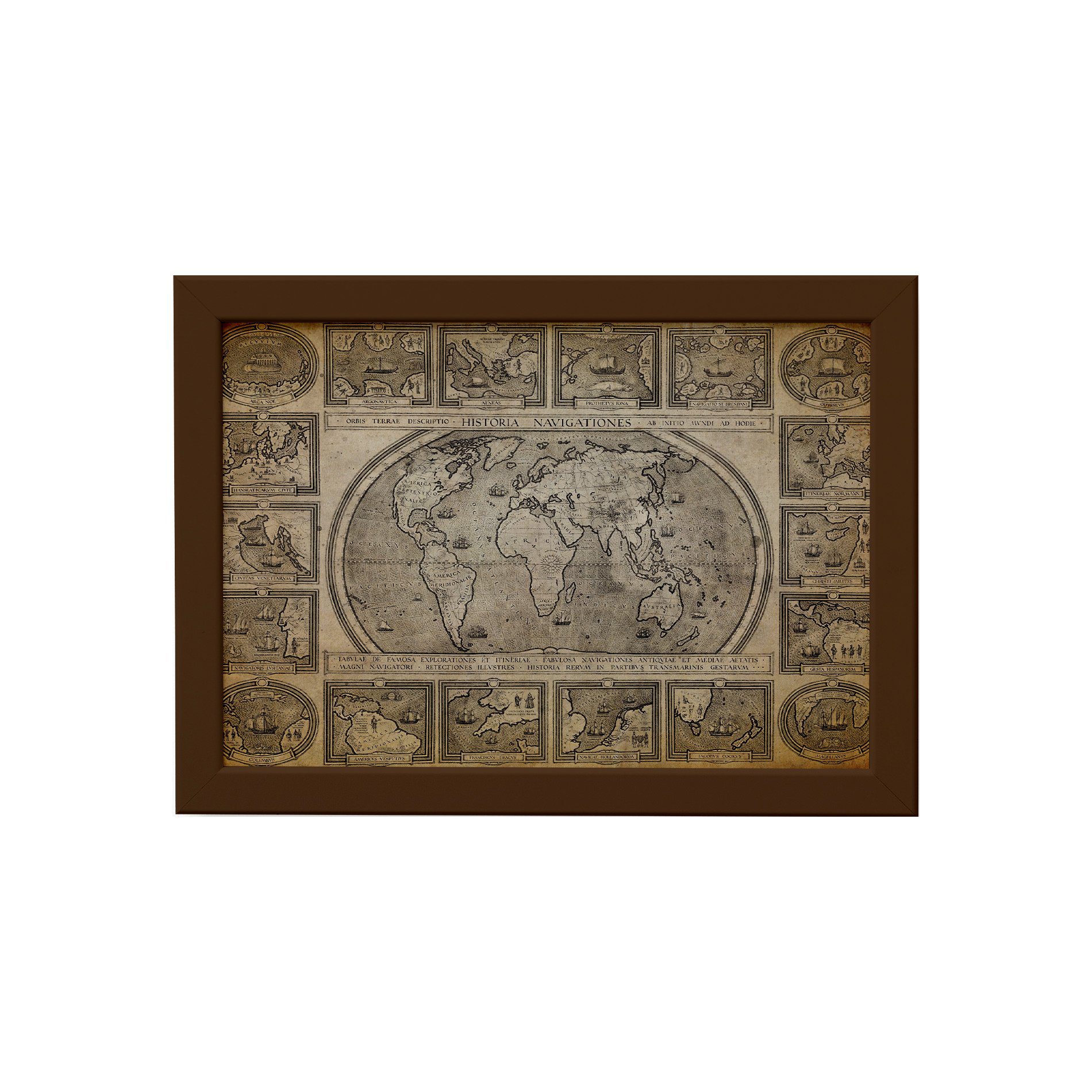 Quadro Vintage Mapa Antigo Navegações Moldura Marrom