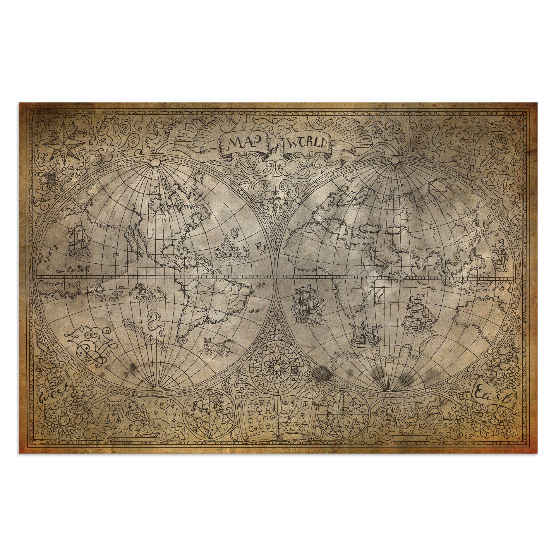 Placa Decorativa Vintage Mapa Antigo