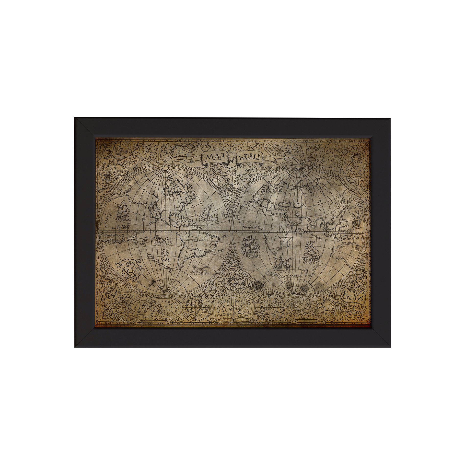 Quadro Vintage Mapa Antigo Moldura Preta