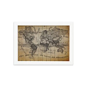Quadro Vintage Mapa Antigo Meridional Moldura Branca