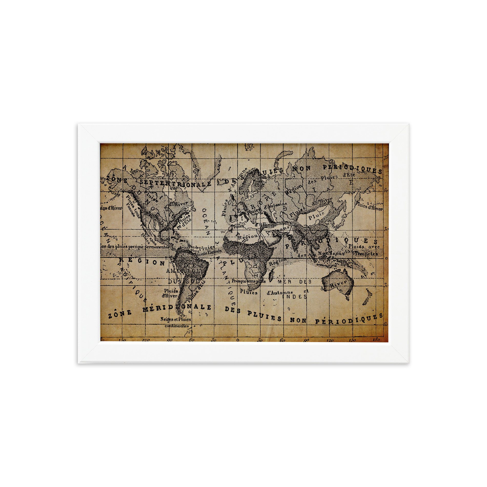 Quadro Vintage Mapa Antigo Meridional Moldura Branca