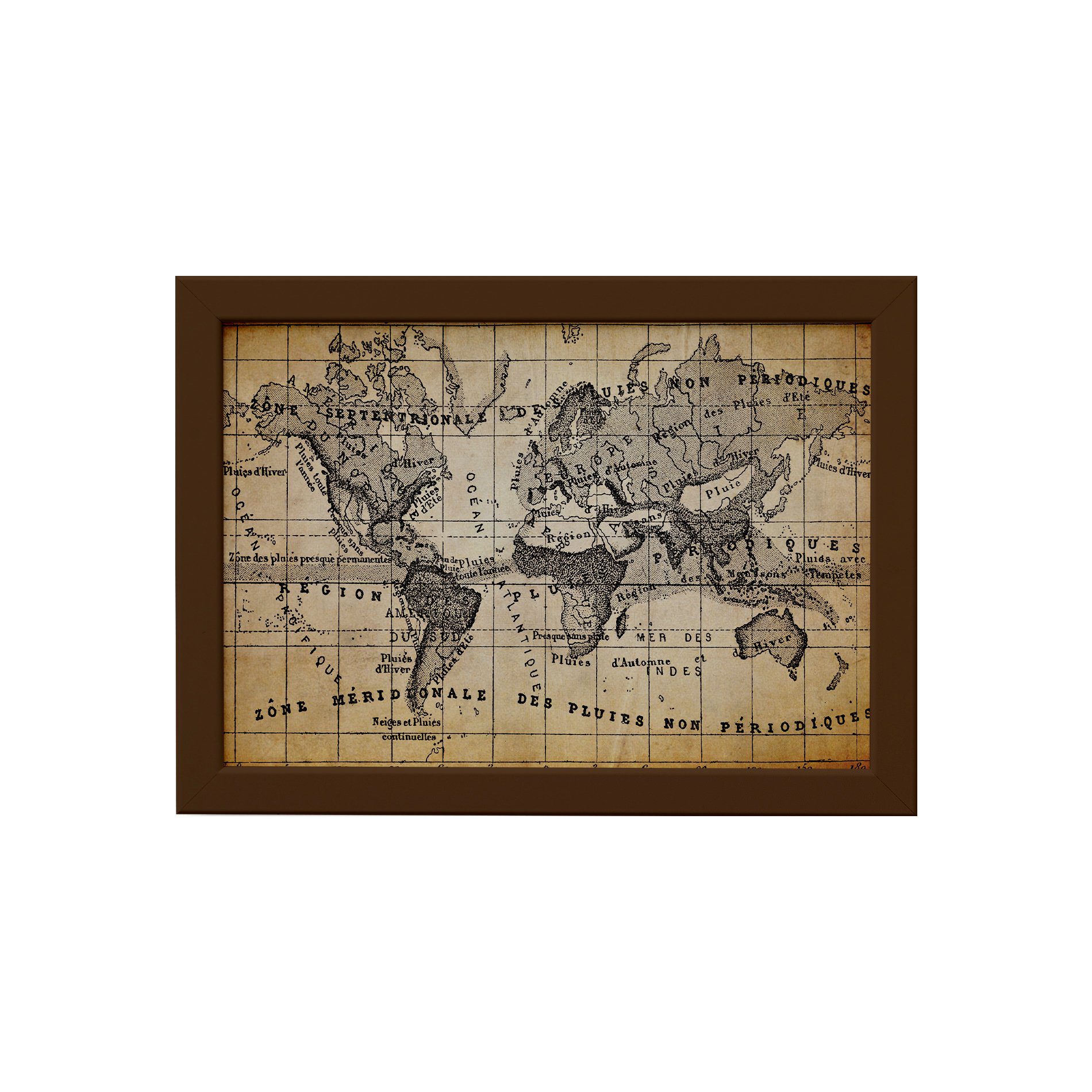 Quadro Vintage Mapa Antigo Meridional Moldura Marrom