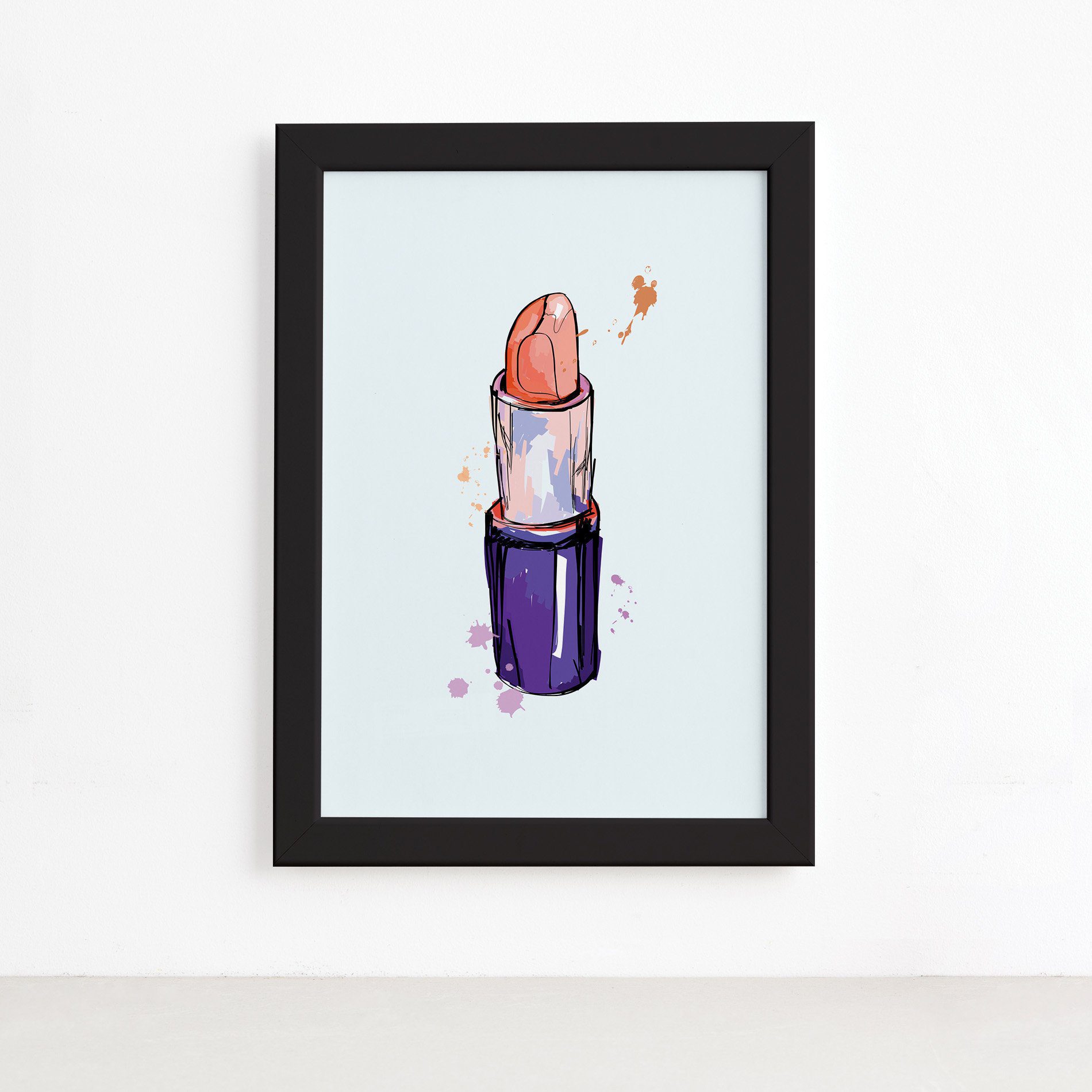 Quadro Maquiagem Batom Moldura Preta 22x32cm